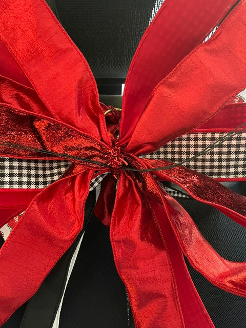 Red Lame, Black Sequin, White Sparkle, and "Love Hearts" Valentines Bow