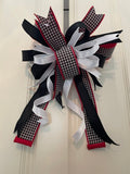 Black Satin, Black and White Check, and White Satin Bow