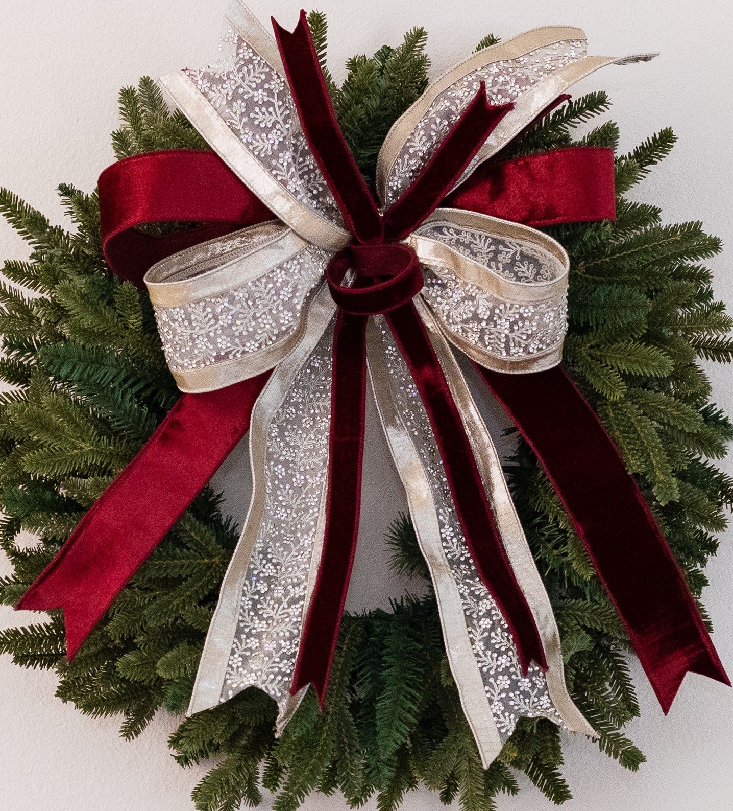 Burgundy and Platinum Sparkle Bow