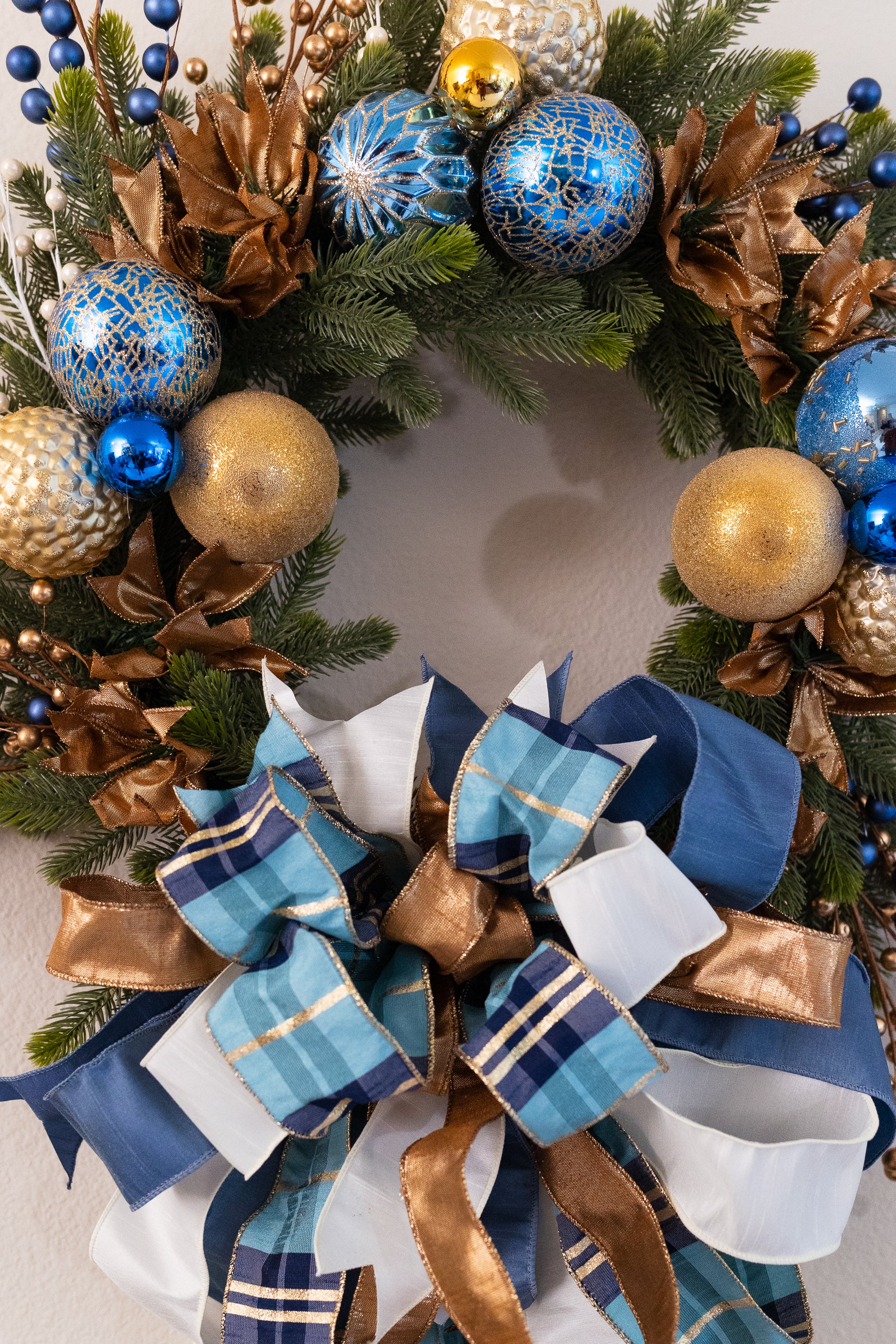 Blue Plaid and Gold Wreath