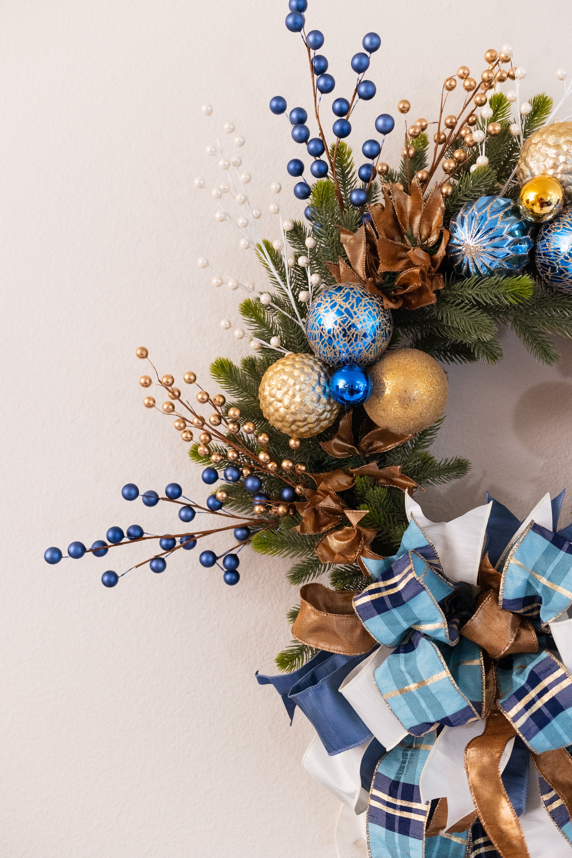 Blue Plaid and Gold Wreath