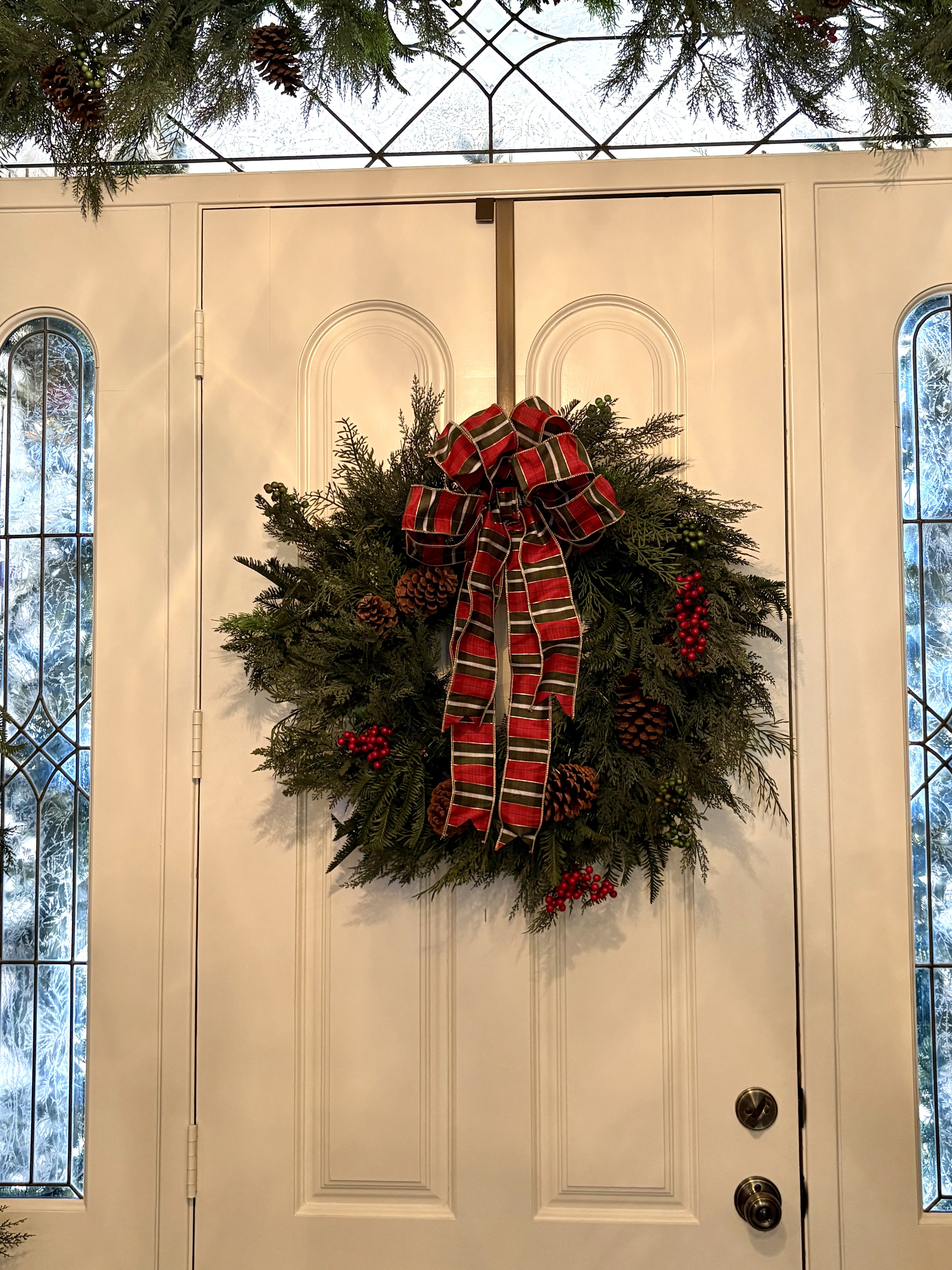 Matching Pair of Classic Red Green and White Striped Dupion Bows