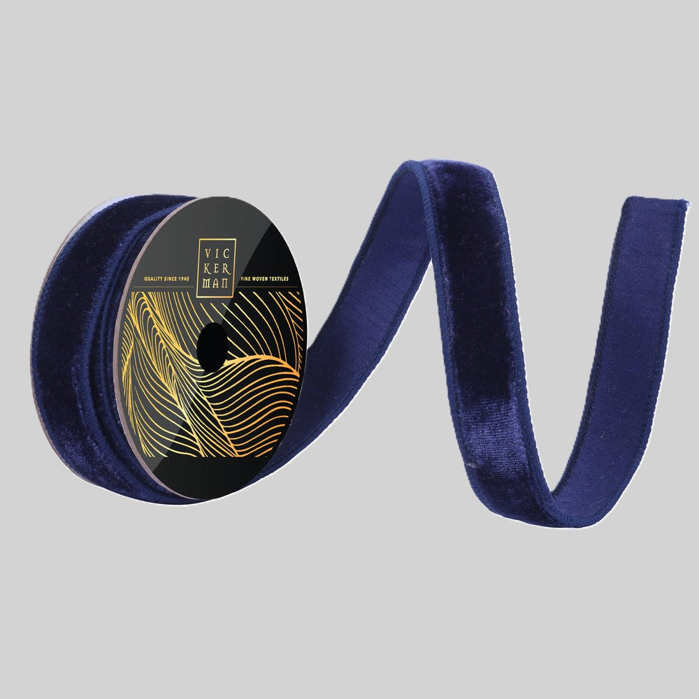 Navy Velvet Ribbon with Dupion Backing