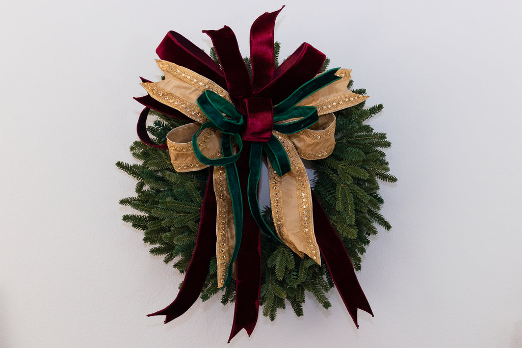 Antique Gold Rhinestone Burgundy and Green Bow