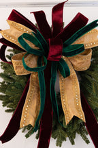 Antique Gold Rhinestone Burgundy and Green Bow