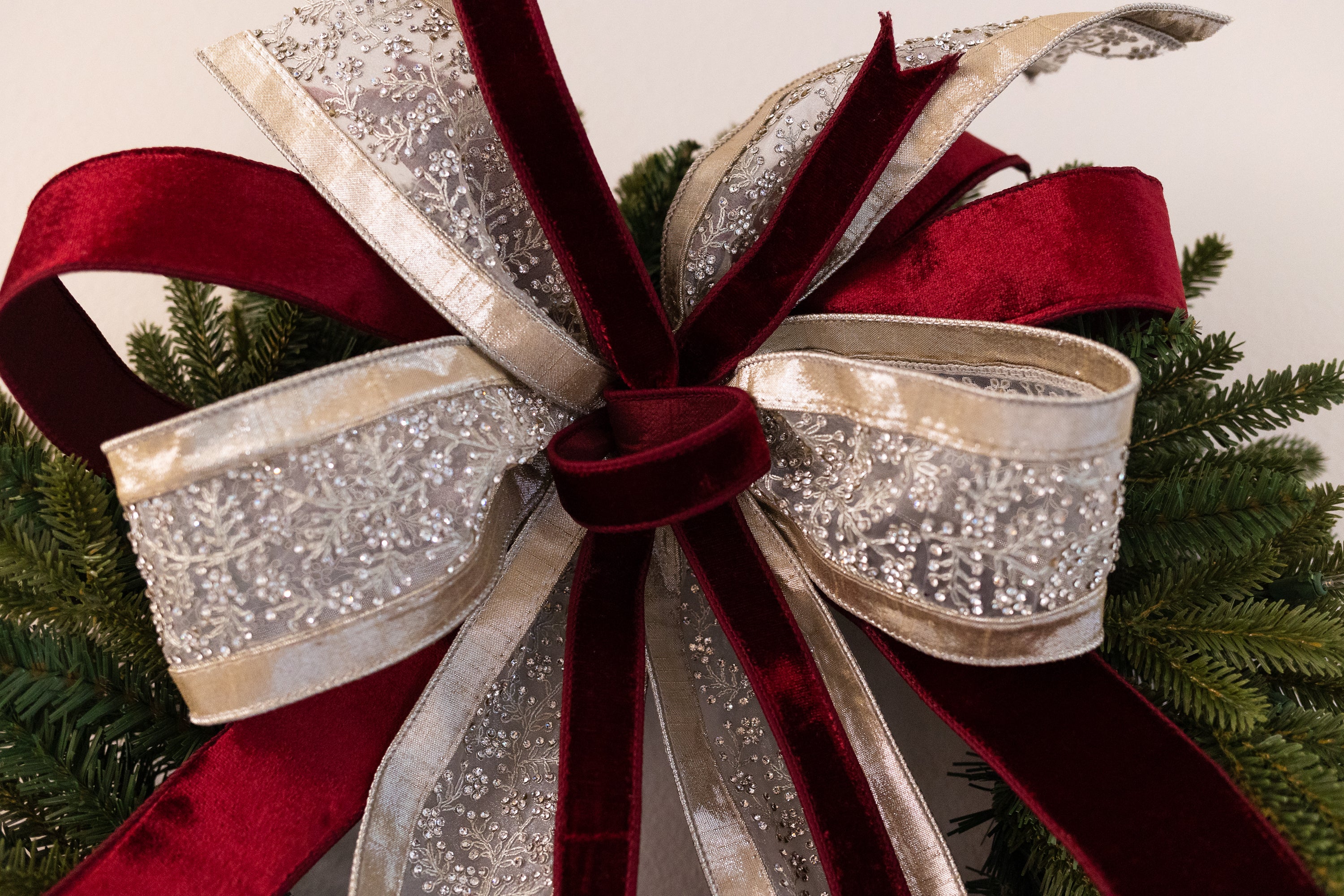 Burgundy and Platinum Sparkle Bow