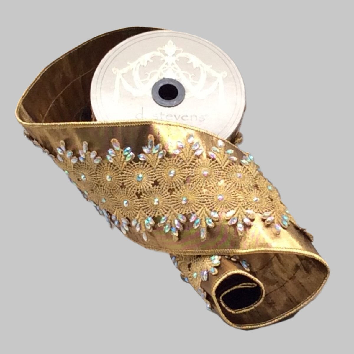 Antique Gold Ribbon with Crochet and Jeweled Center